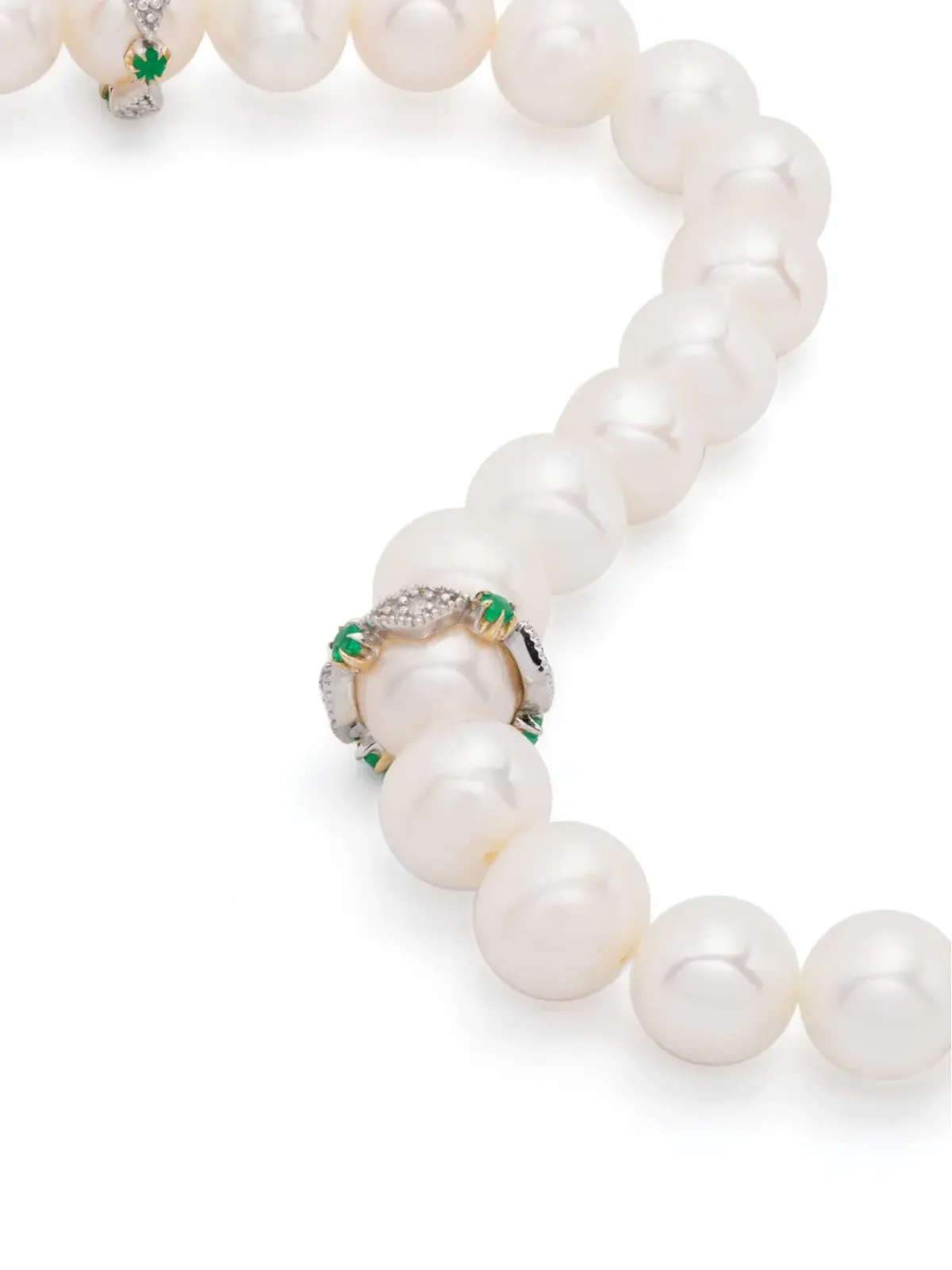 Pascale Monvoisin Chelsea N°2 パール・ダイヤモンド・エメラルド ネックレス 9kt イエローゴールド/ホワイトゴールド - 画像3