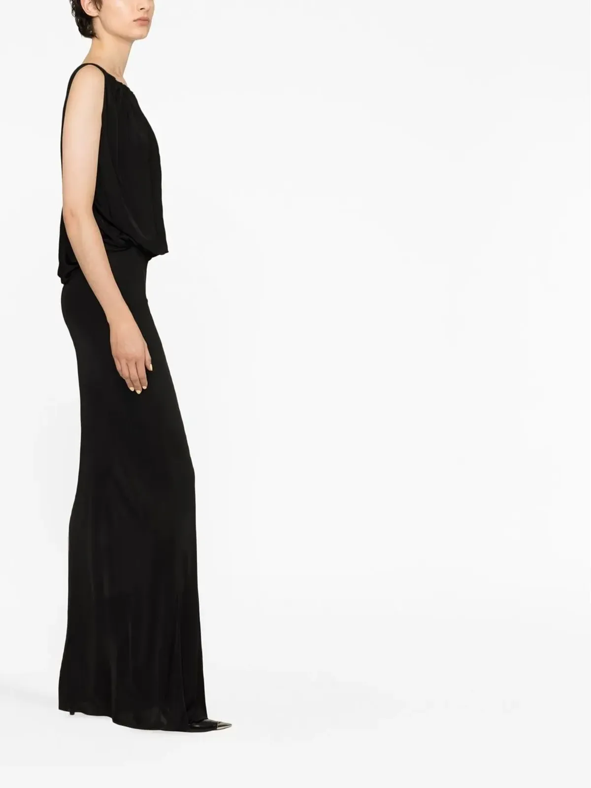 Saint Laurent ドレープ ノースリーブ ドレス - ブラック - 画像3