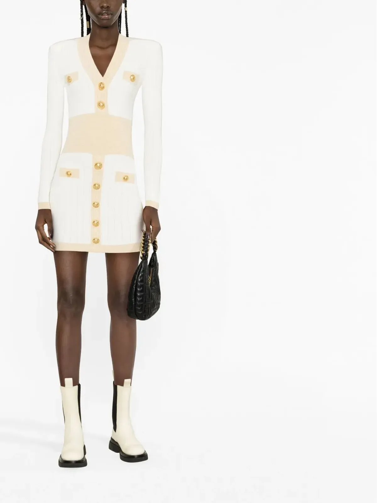 Balmain エンボスボタン付きニットミニドレス - 画像2