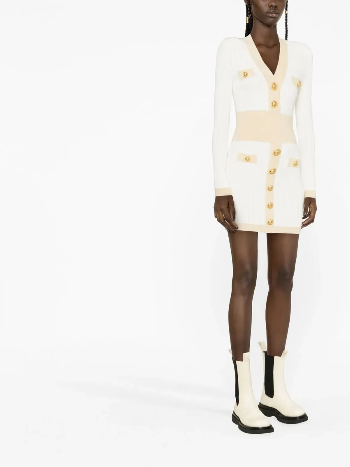 Balmain エンボスボタン付きニットミニドレス - 画像4