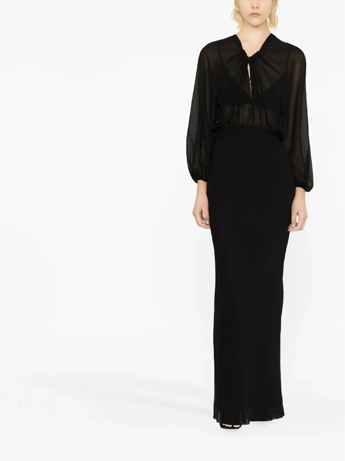 Saint Laurent シアーパネルド シルク マキシドレス - 画像2