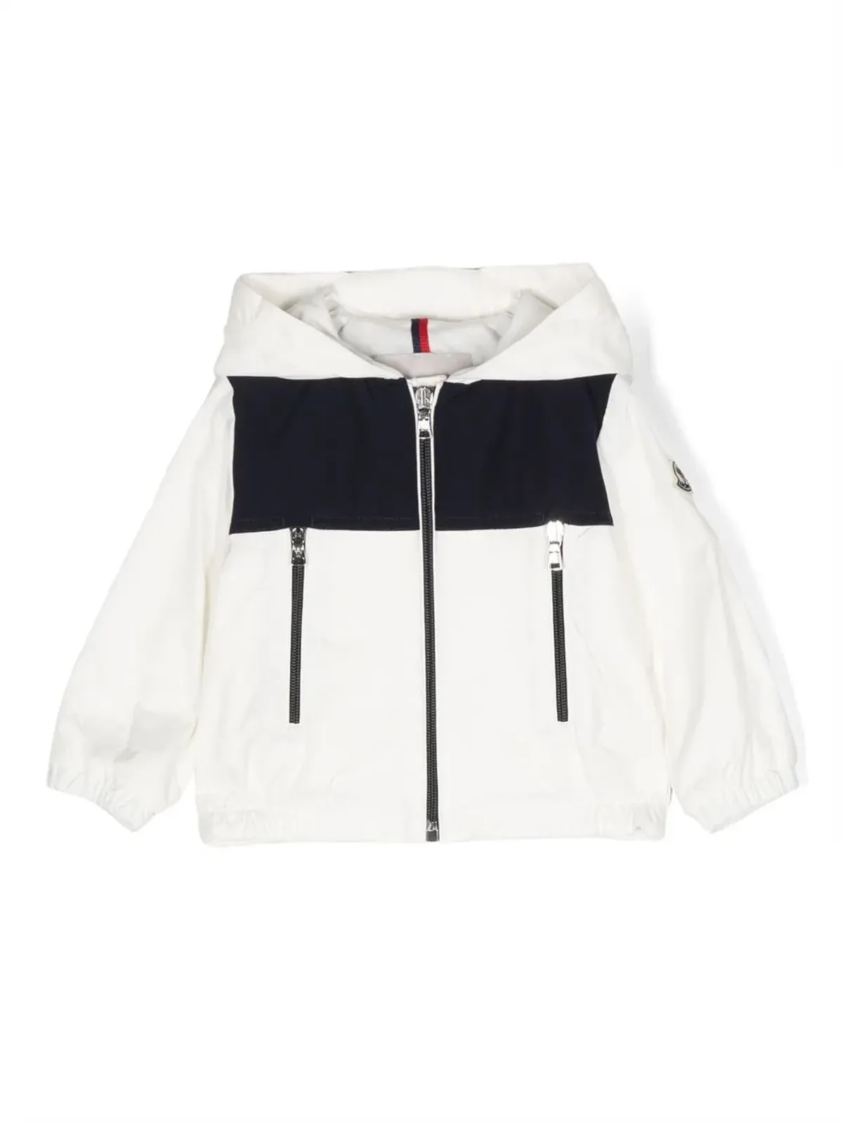Moncler Enfant ロゴパッチ袖のフード付きジャケット - 画像1