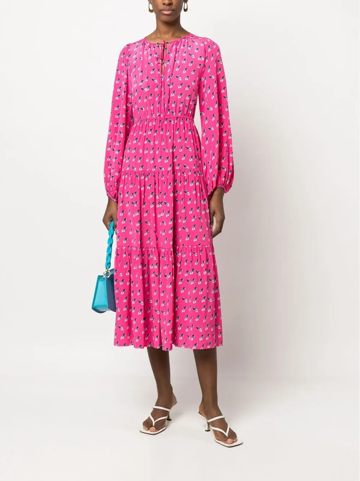 DVF Diane von Furstenberg ロングスリーブ ラウンドネック ミディドレス - 画像2