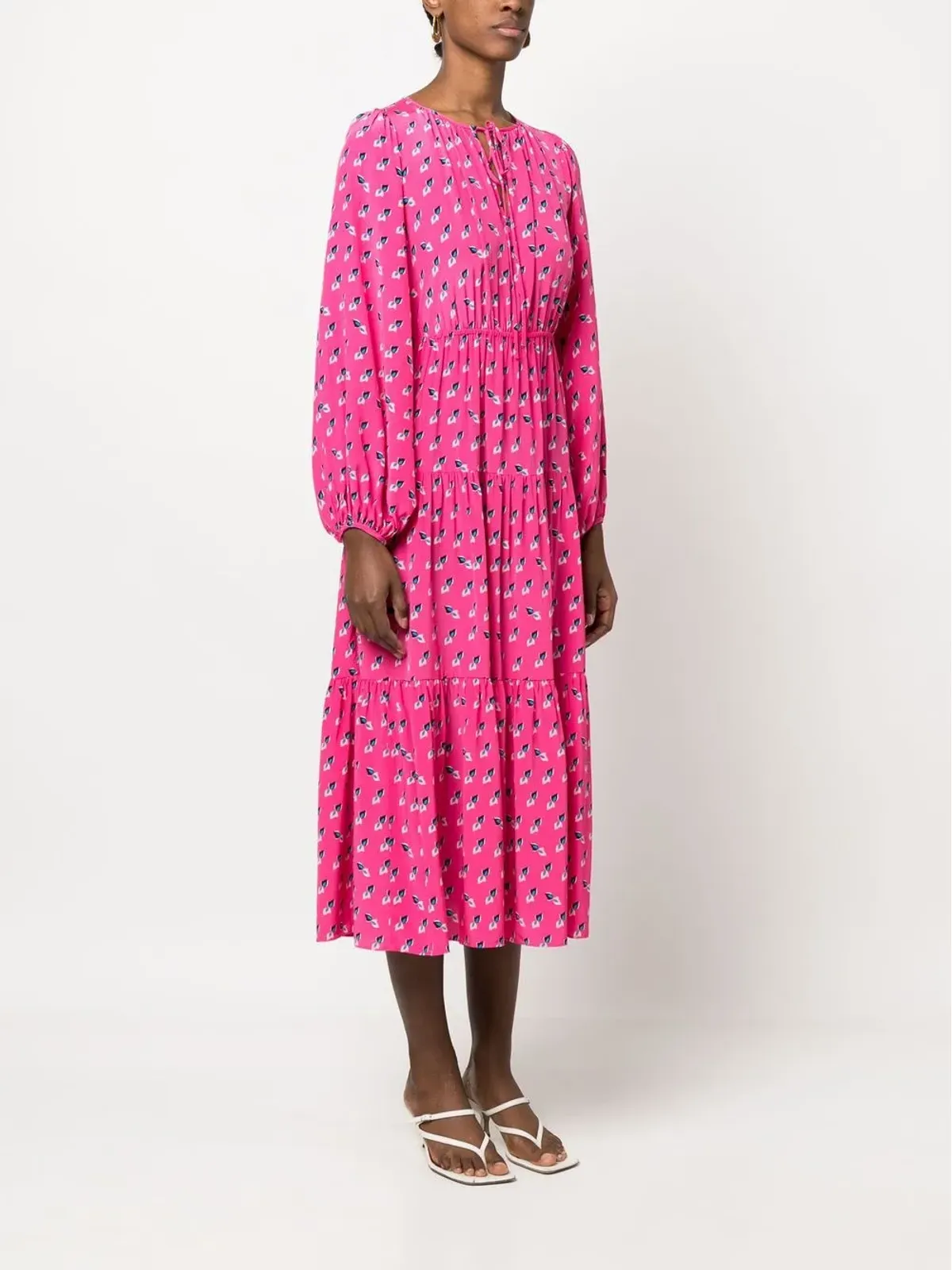 DVF Diane von Furstenberg ロングスリーブ ラウンドネック ミディドレス - 画像3