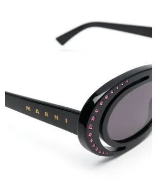 Marni Eyewear クリスタルエンブリッシュメント オーバルフレーム サングラス - ブラック - サムネイル3