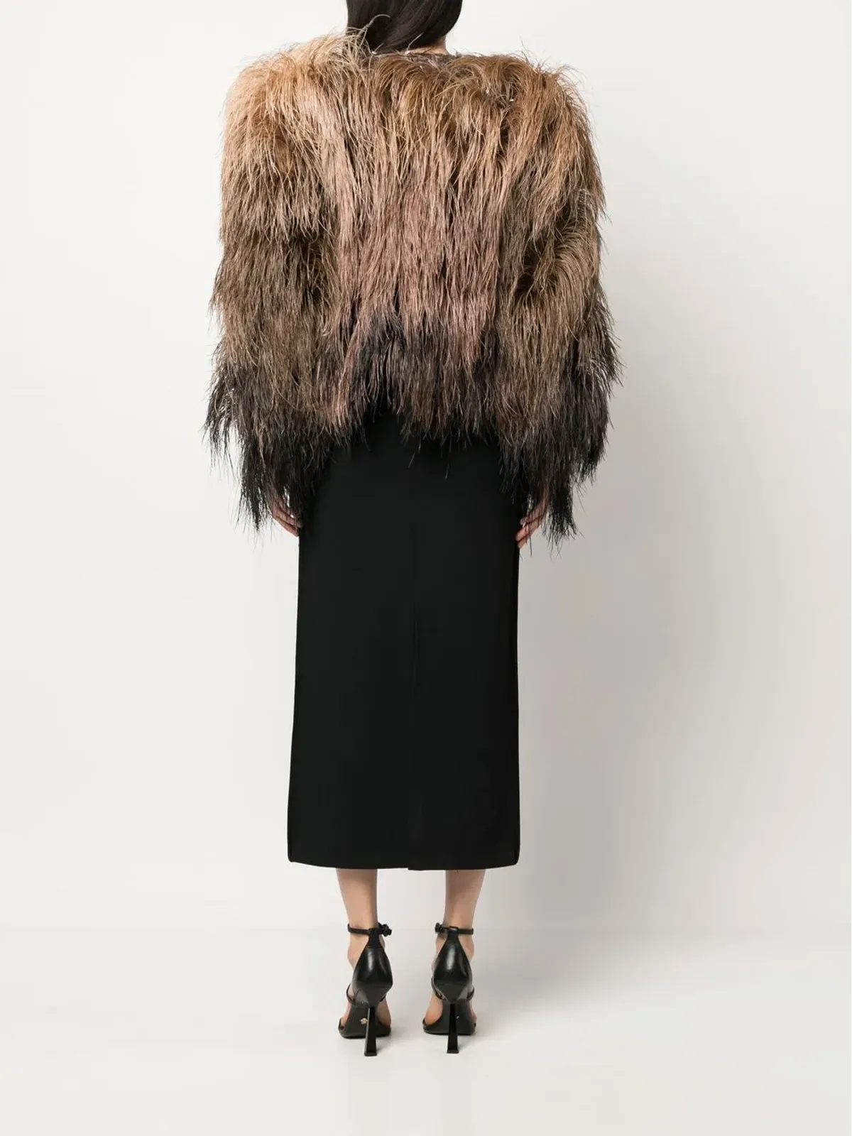 Gucci Pre-Owned フェザー袖付きジャケット ブラウン - 画像4