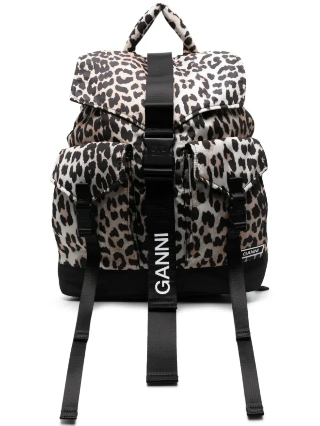 Ganni GANNI ヒョウ柄バックパック（バックル付き）の商品画像