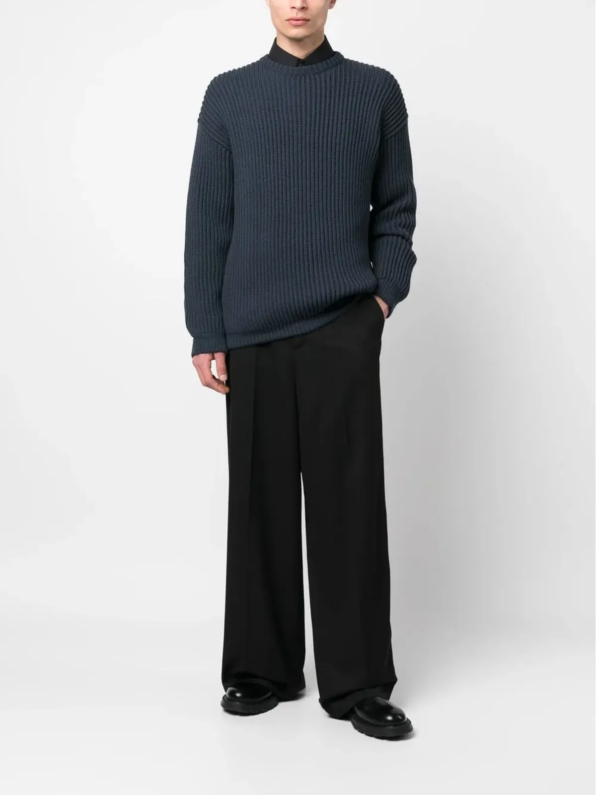 Giorgio Armani ざっくり編みニットセーター（ネイビー） - 画像2
