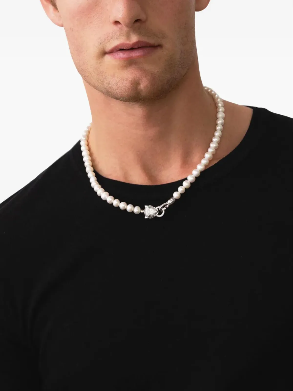 Nialaya Jewelry パンサー ヘッド ロック パール ネックレス - 画像5