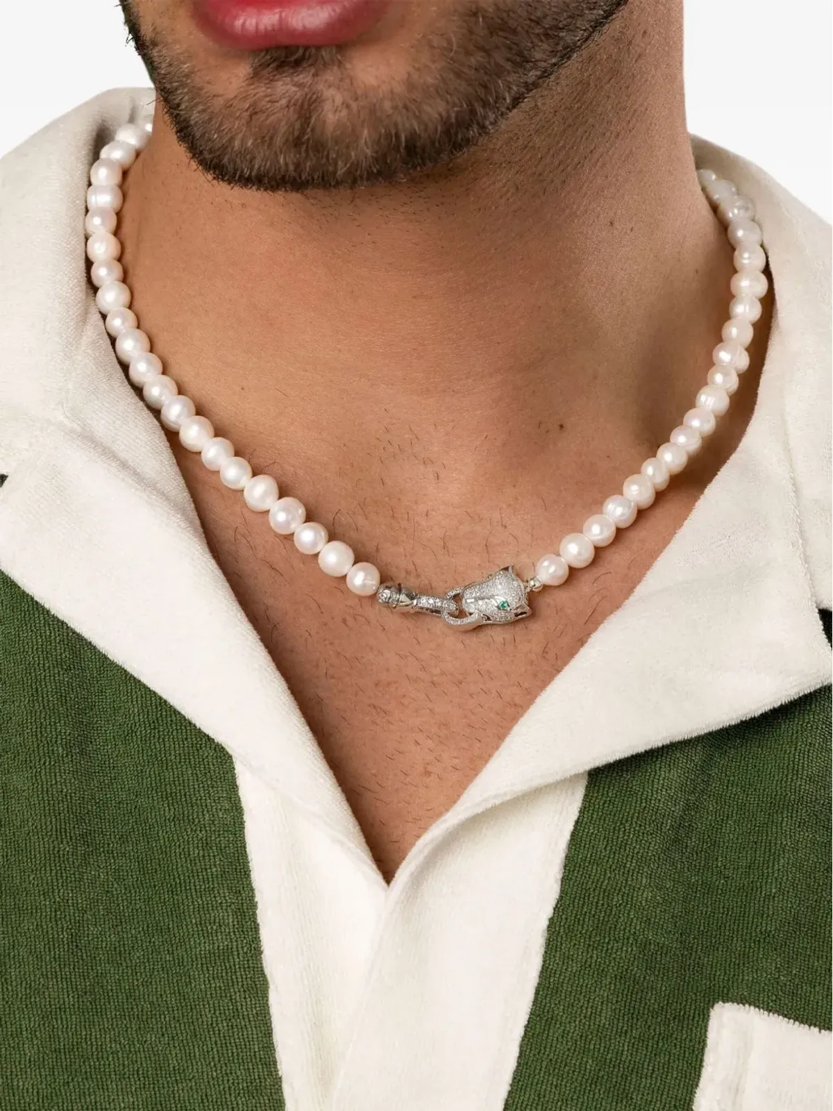 Nialaya Jewelry パンサー ヘッド ロック パール ネックレス - 画像4