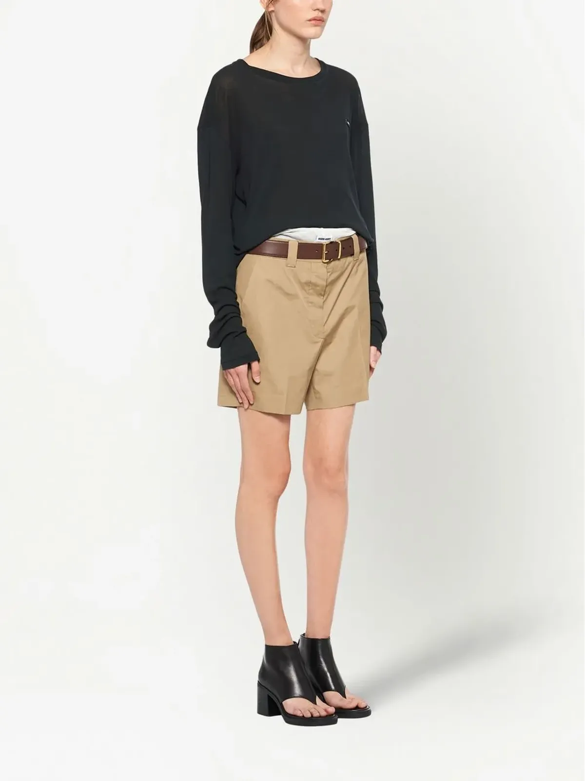 Miu Miu ロゴパッチ長袖Tシャツ - 画像3