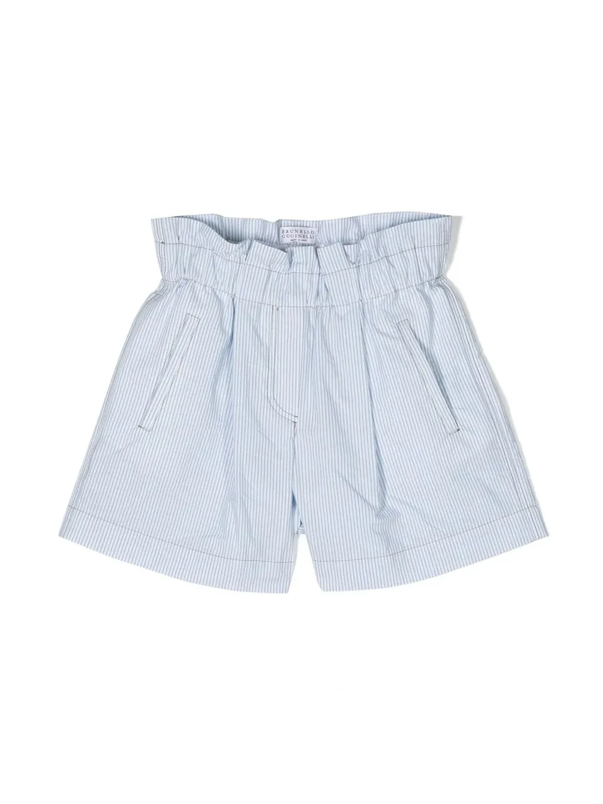 Brunello Cucinelli Kids ストライプ柄コットンショーツ - ブルー - 画像1