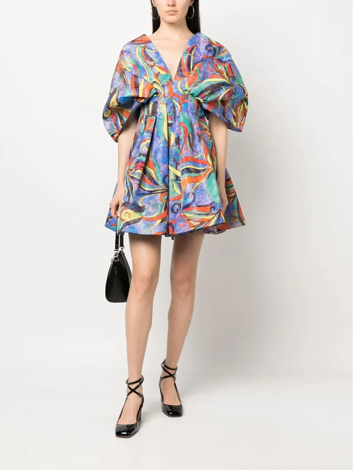 Rochas プリーツ グラフィックプリント ミニドレス - 画像2