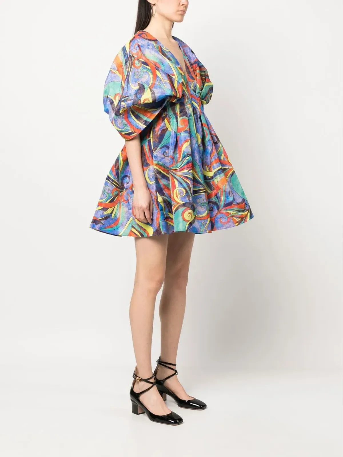 Rochas プリーツ グラフィックプリント ミニドレス - 画像3