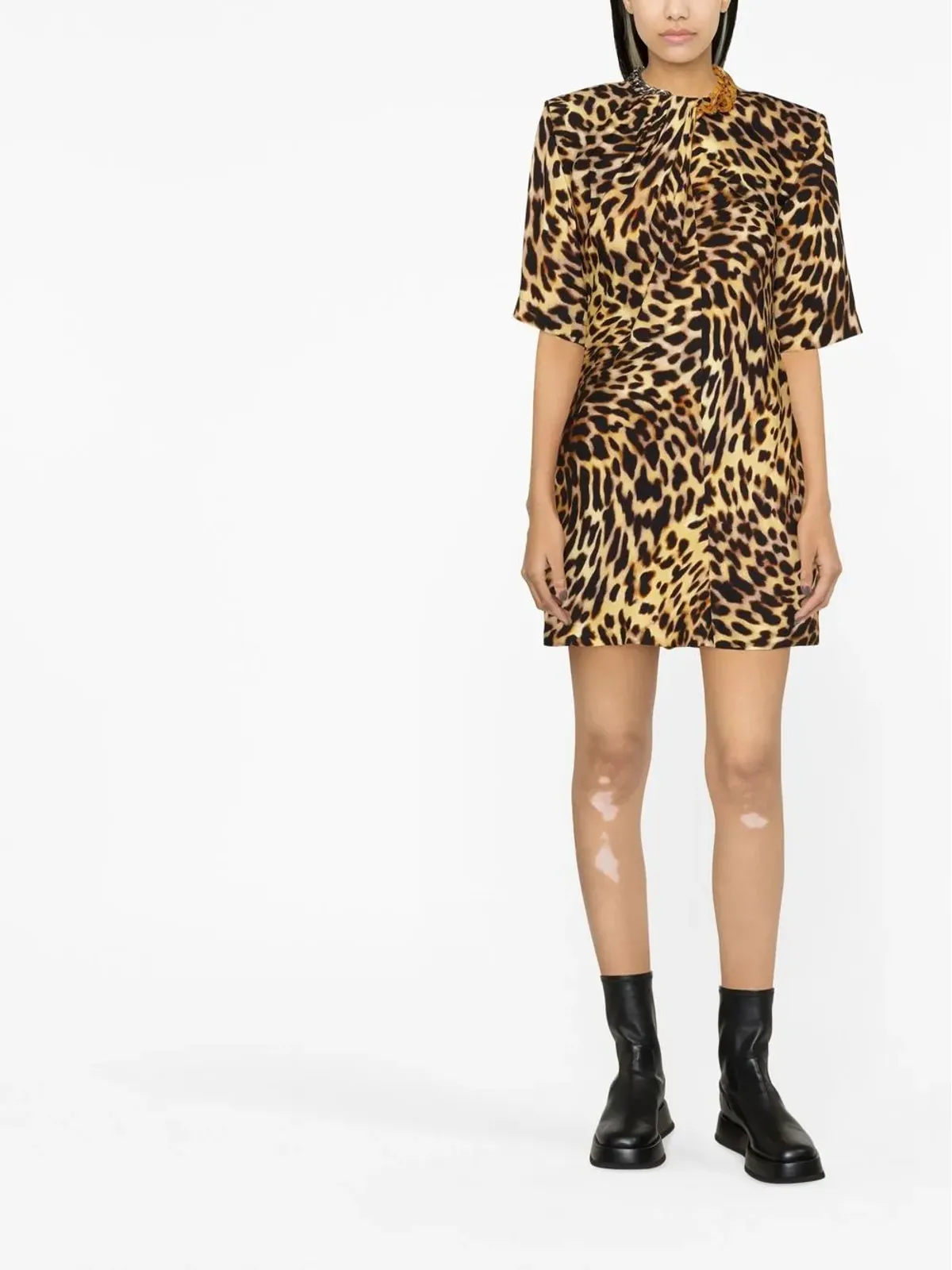 Stella McCartney チェーン装飾ネック レオパードプリント ドレス - 画像2