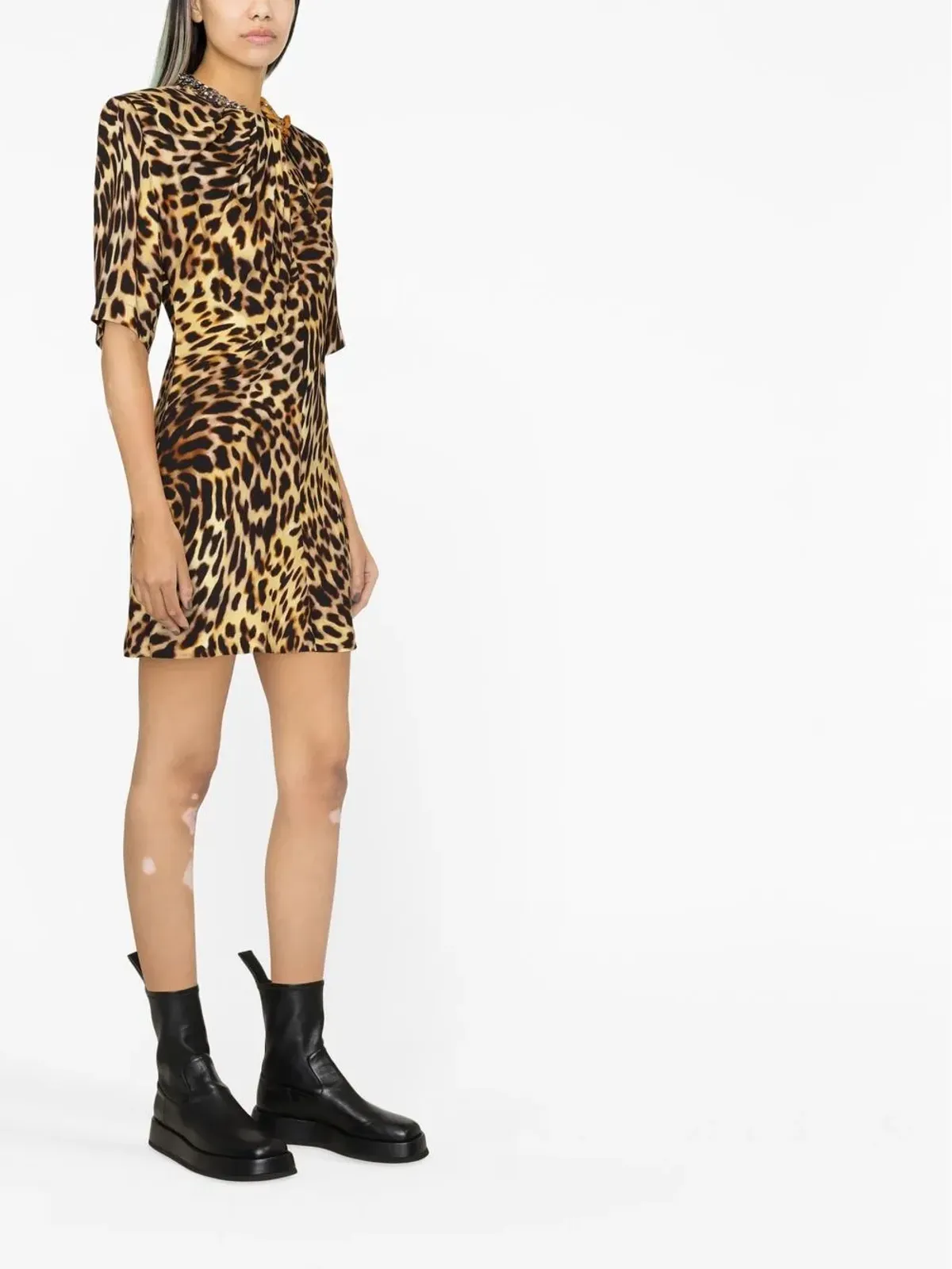 Stella McCartney チェーン装飾ネック レオパードプリント ドレス - 画像3