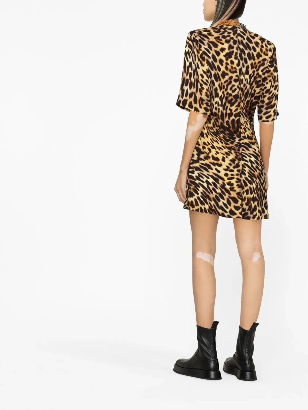 Stella McCartney チェーン装飾ネック レオパードプリント ドレス - 画像4