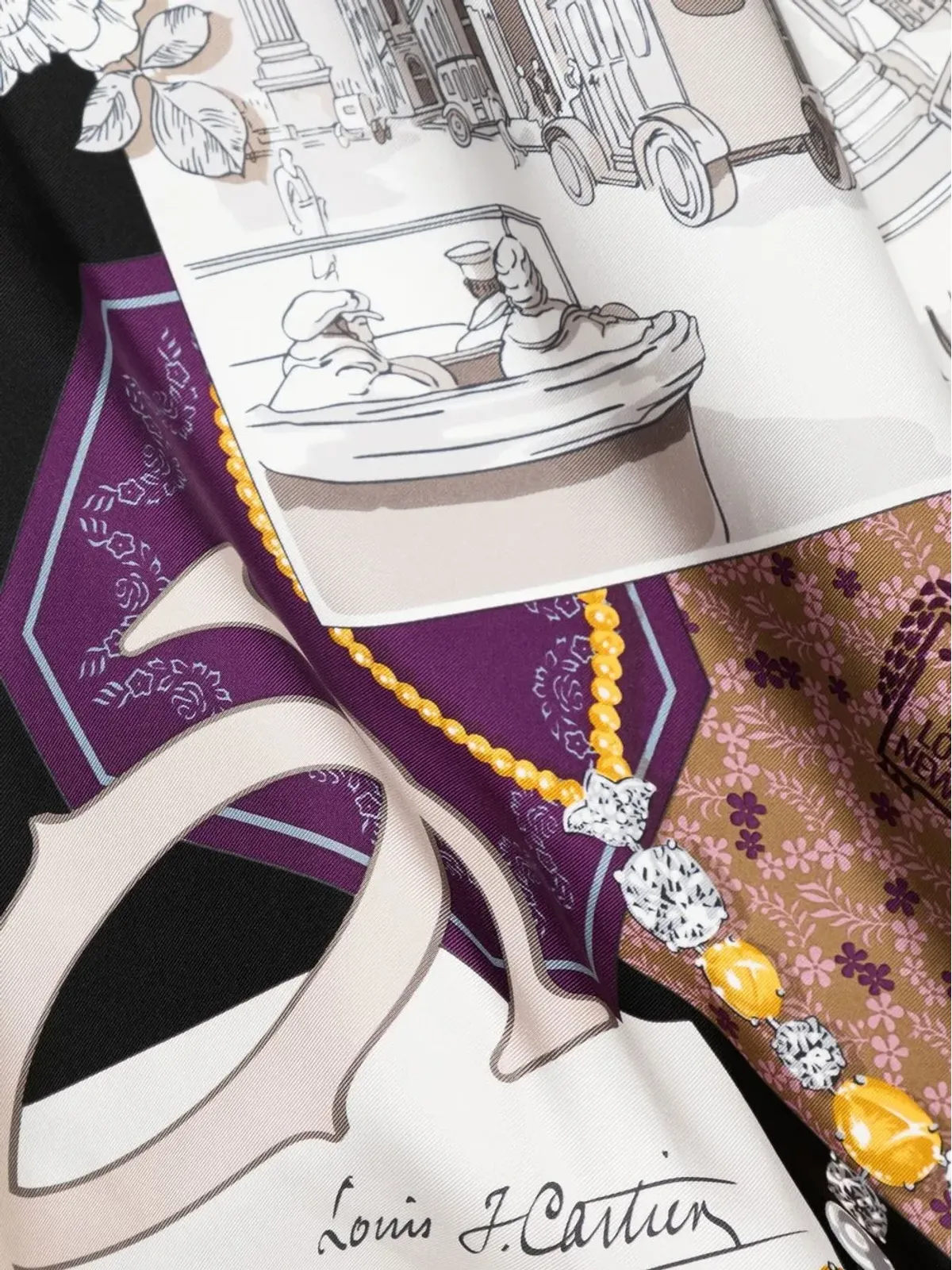 Cartier ビンテージ ポストカードプリント シルクスカーフ - 画像3