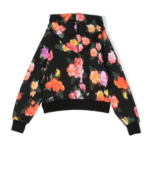 MSGM Kids フローラルプリントフーディー - ブラック - サムネイル2