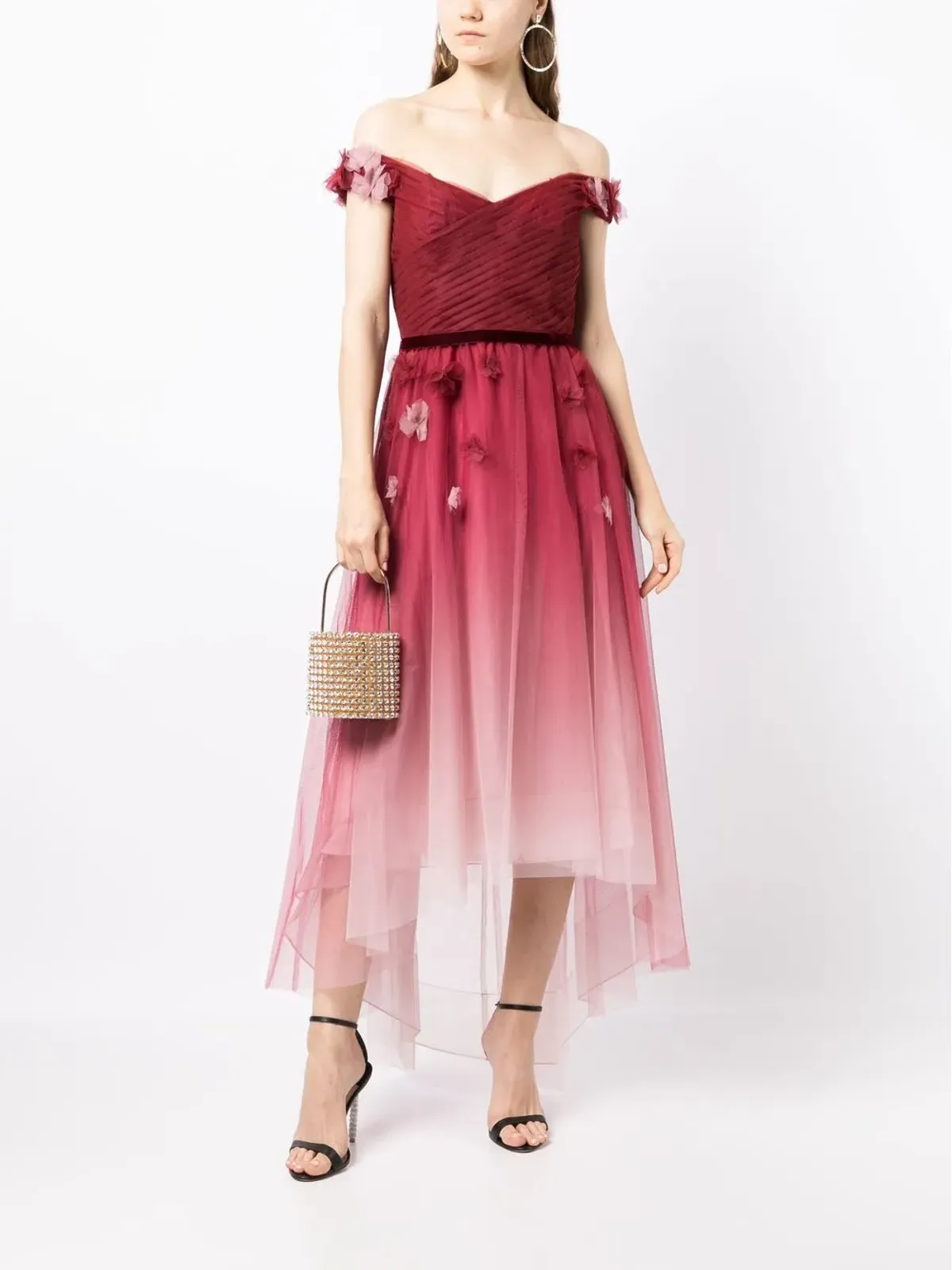 Marchesa Notte 花柄アップリケのグラデーション効果ドレス - 画像2