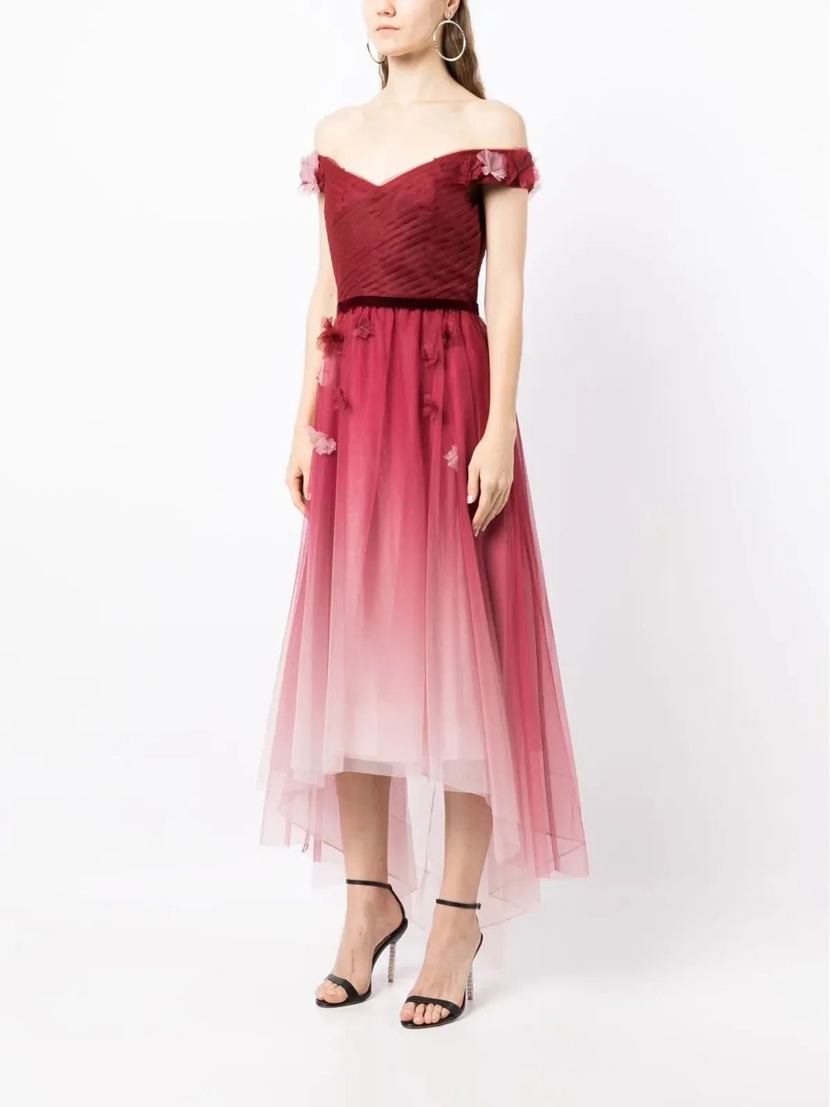 Marchesa Notte 花柄アップリケのグラデーション効果ドレス - 画像3