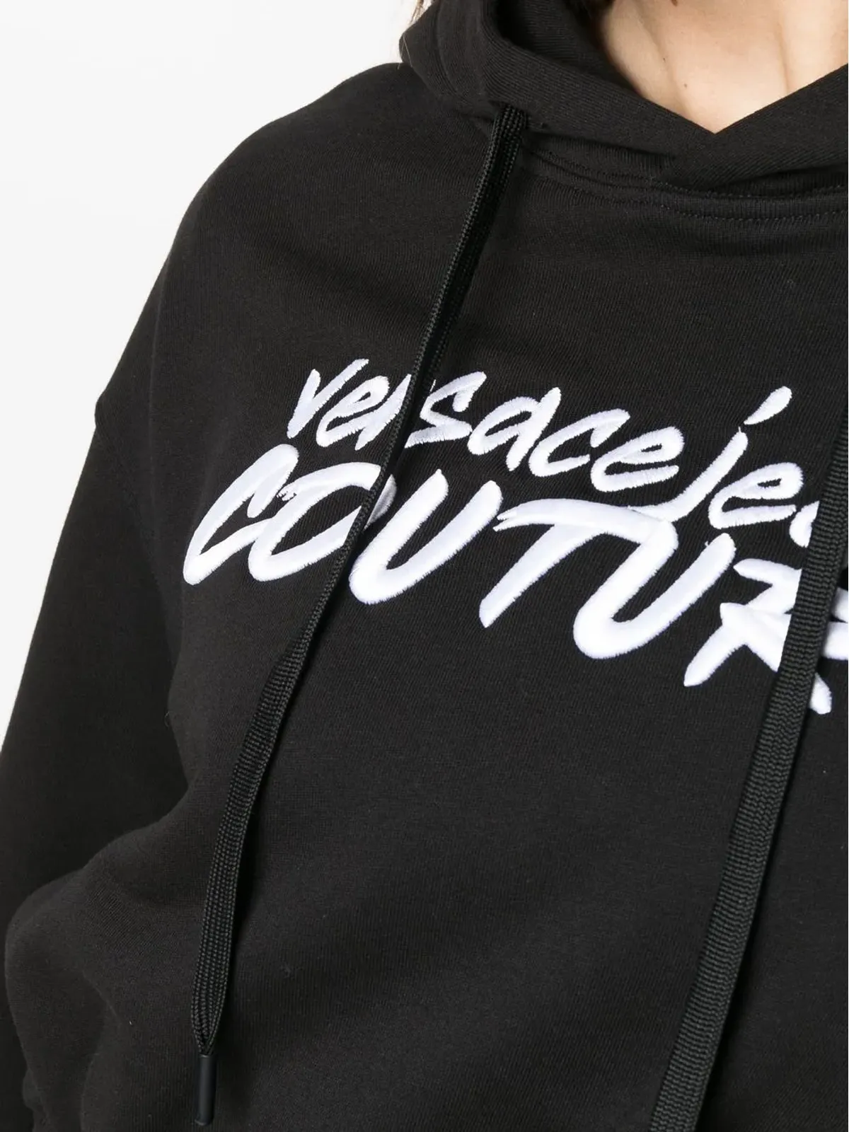 Versace Jeans Couture ロゴ刺繍クロップドパーカー（ブラック） - 画像5