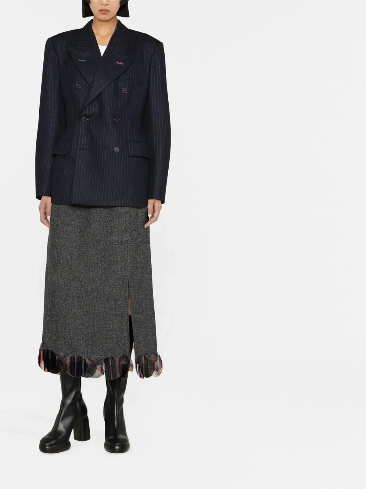 Maison Margiela ピンストライプ ダブルブレスト ウールブレザー - ブルー - 画像2