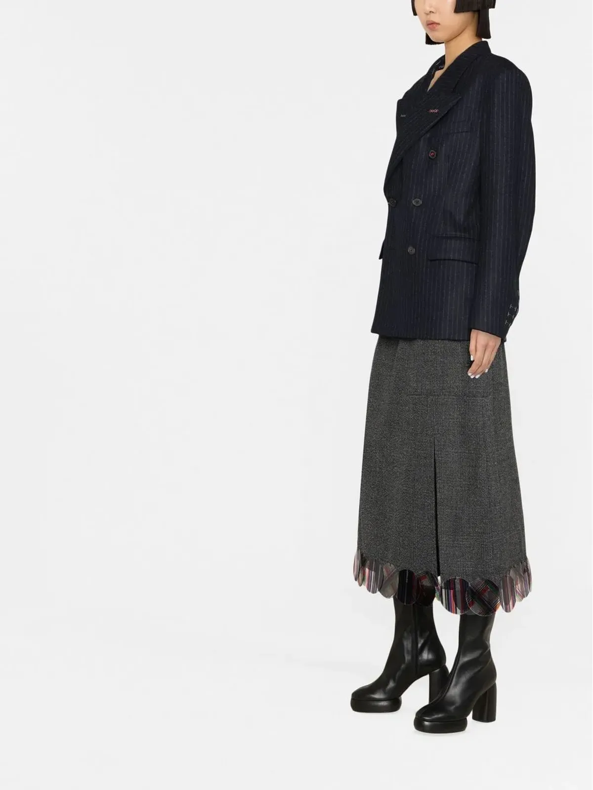 Maison Margiela ピンストライプ ダブルブレスト ウールブレザー - ブルー - 画像3