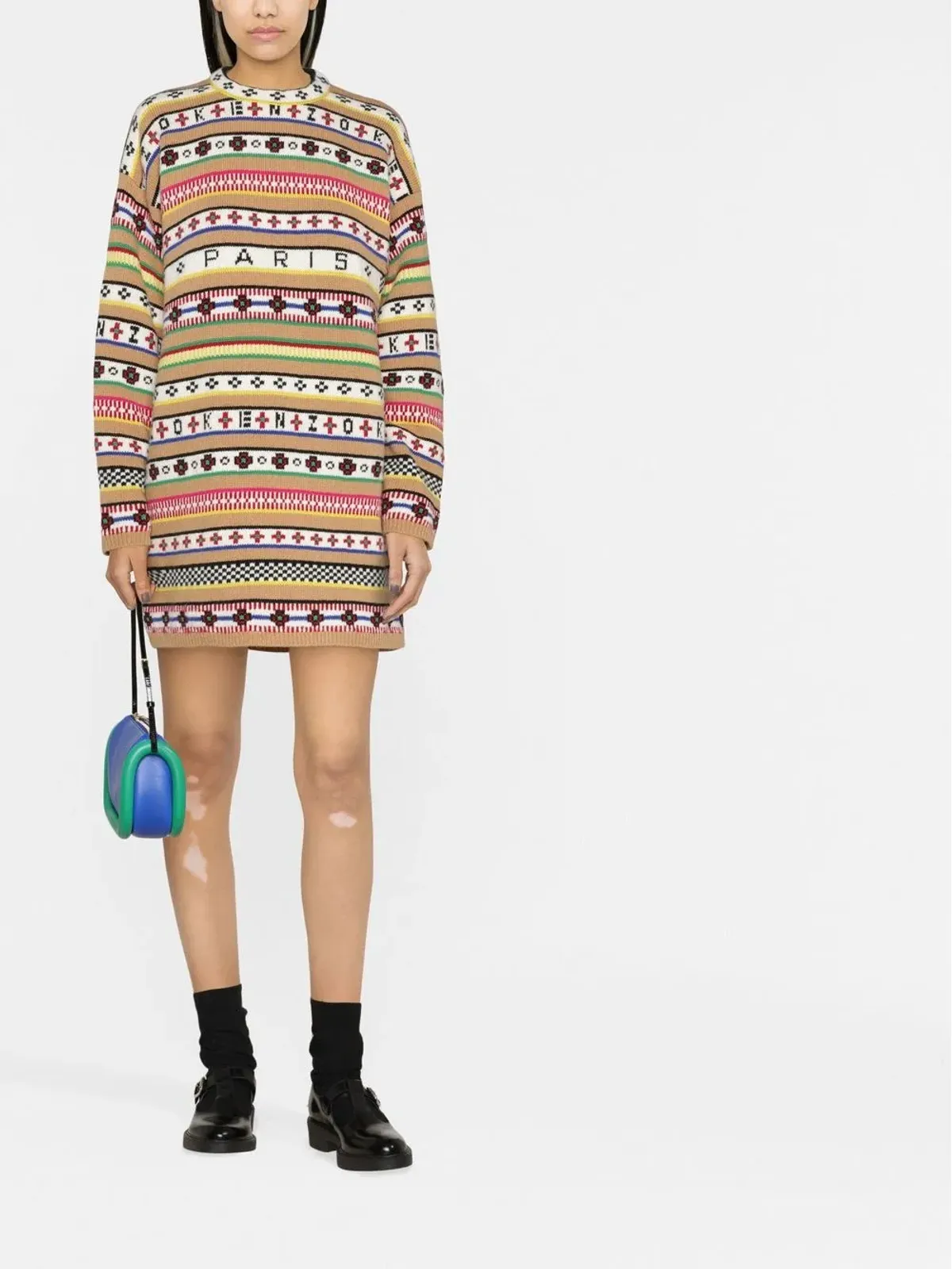 Kenzo フェアアイル編みジャンパードレス ブラウン - 画像2