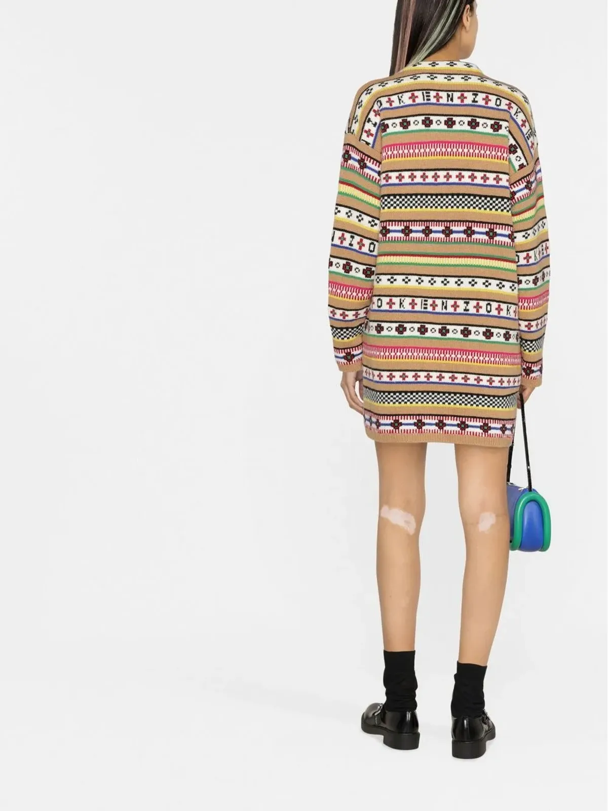 Kenzo フェアアイル編みジャンパードレス ブラウン - 画像3