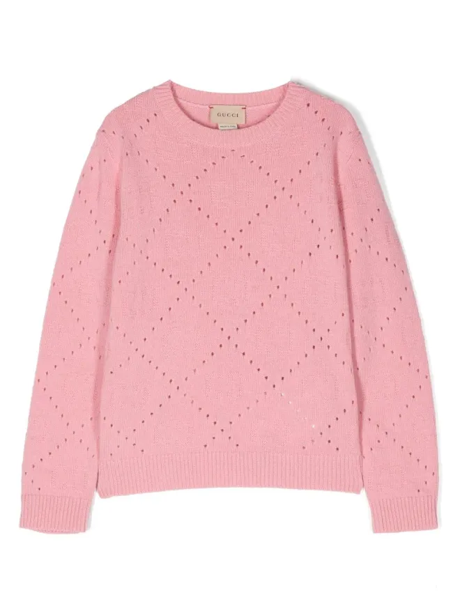 Gucci Kids Gucci Kids オープンニット ウール ジャンパー ピンクの商品画像