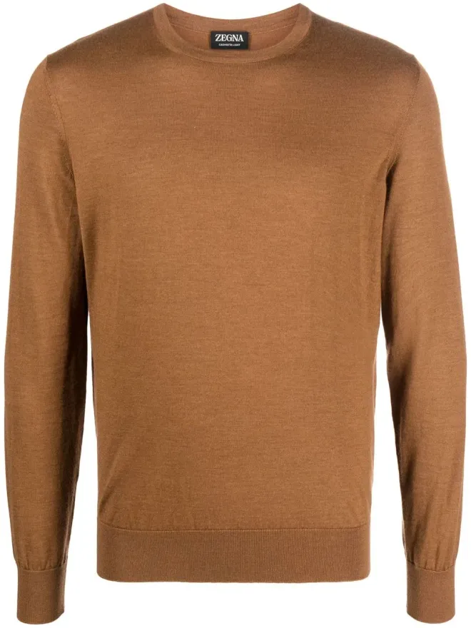 ZEGNA Zegna クルーネック カシミヤ・シルク混紡 ジャンパー（ブラウン）の商品画像