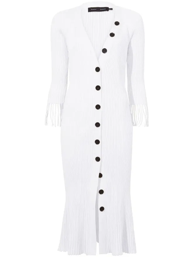 Proenza Schouler Proenza Schouler リブ編みニットのボタンアップドレス（ホワイト）の商品画像