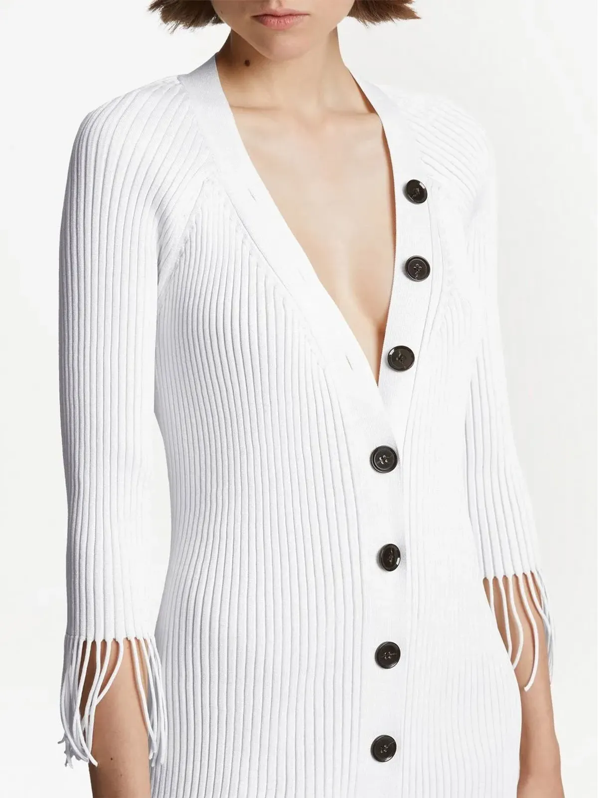 Proenza Schouler リブ編みニットのボタンアップドレス（ホワイト） - 画像5