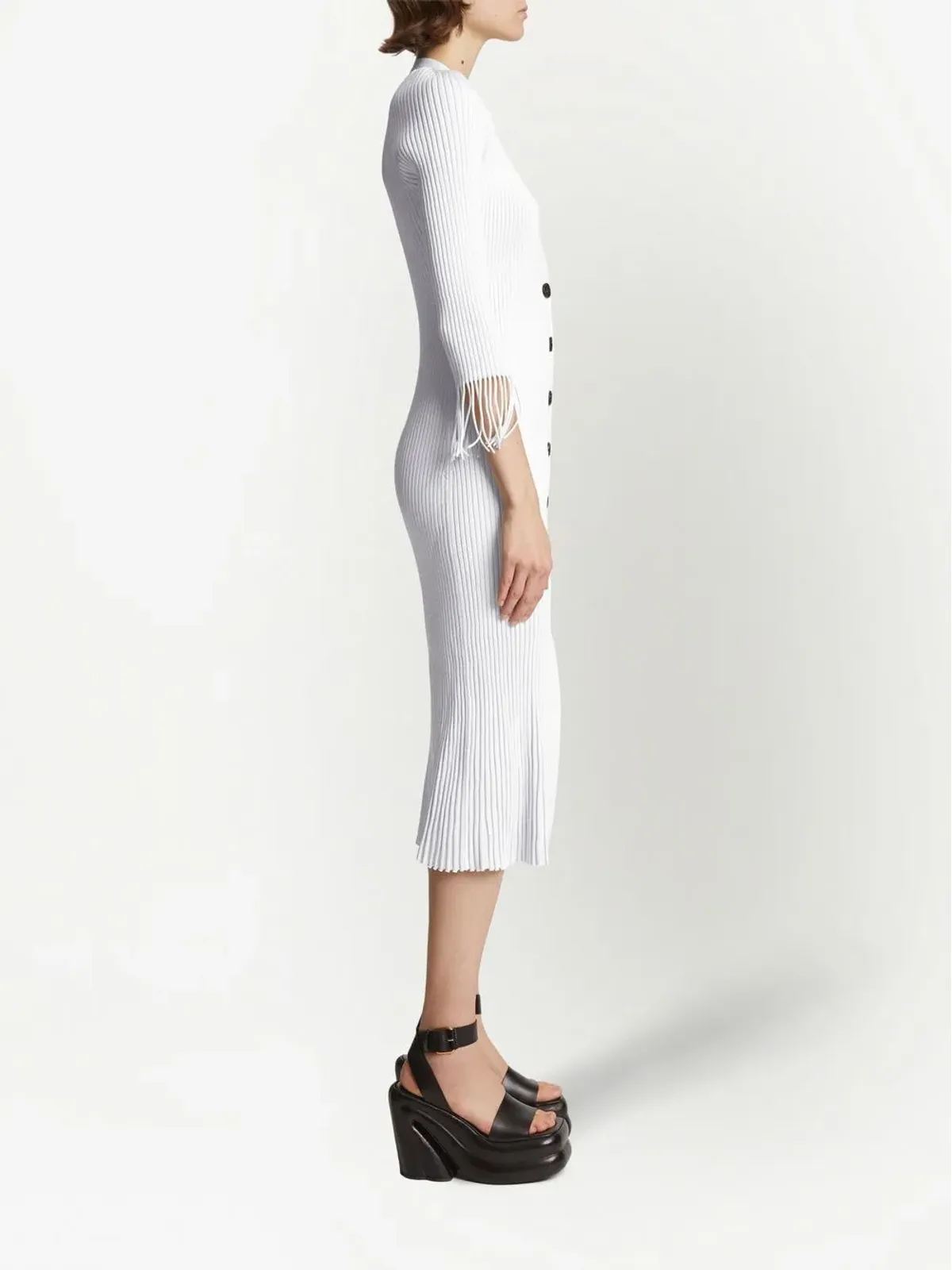 Proenza Schouler リブ編みニットのボタンアップドレス（ホワイト） - 画像3