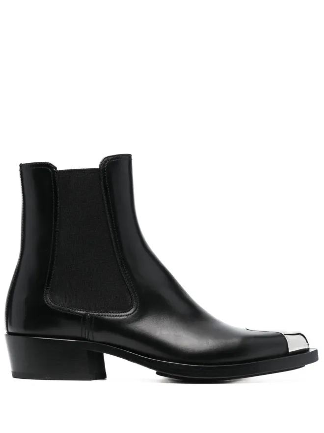 Alexander McQueen Alexander McQueen トゥキャップ レザーブーツ ブラックの商品画像