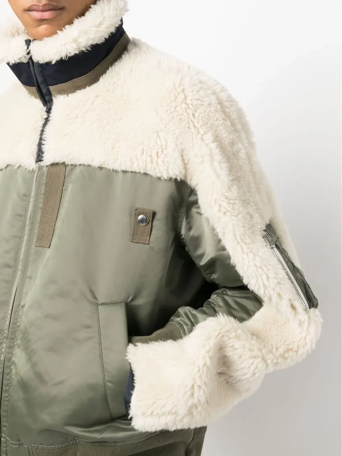 sacai panelled funnel neck jacket - Green - 画像5
