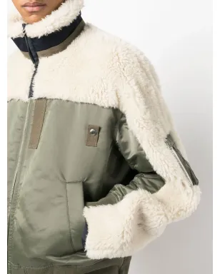 sacai panelled funnel neck jacket - Green - サムネイル5