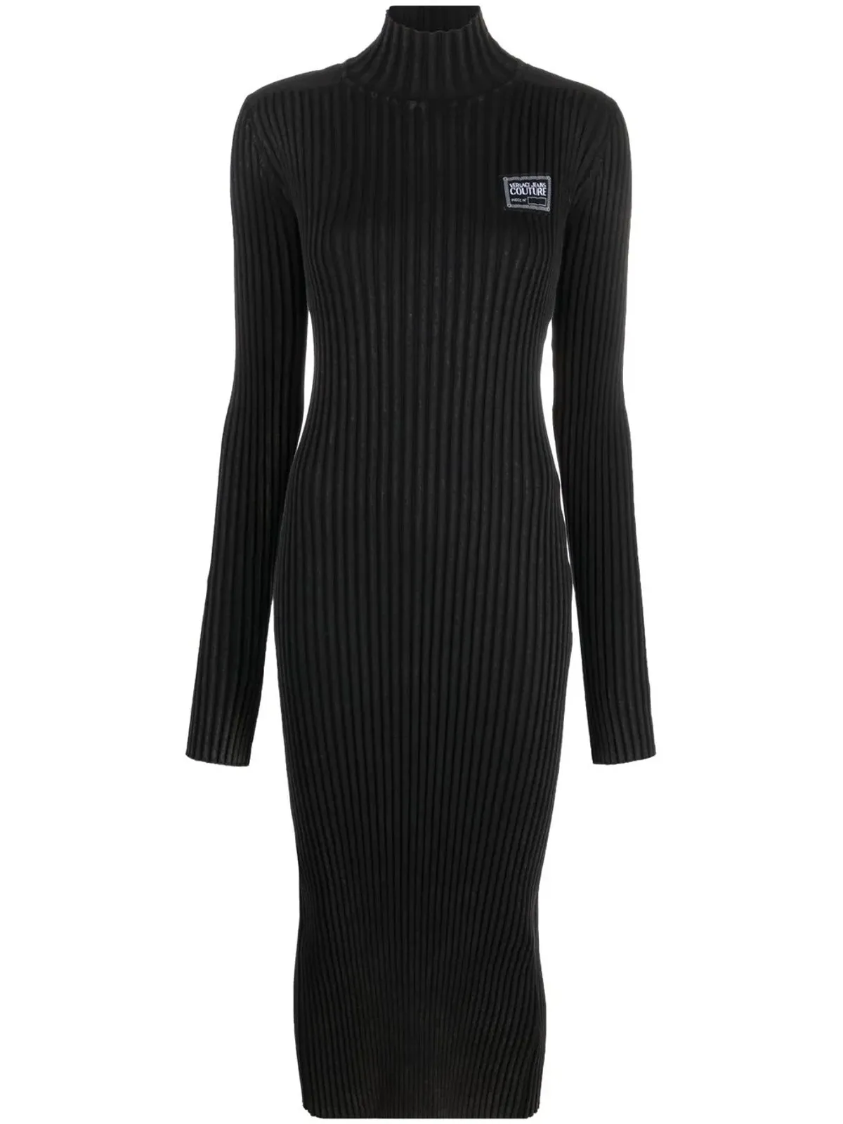 Versace Jeans Couture ロゴパッチ付きリブ編みミディドレス - ブラック - 画像1
