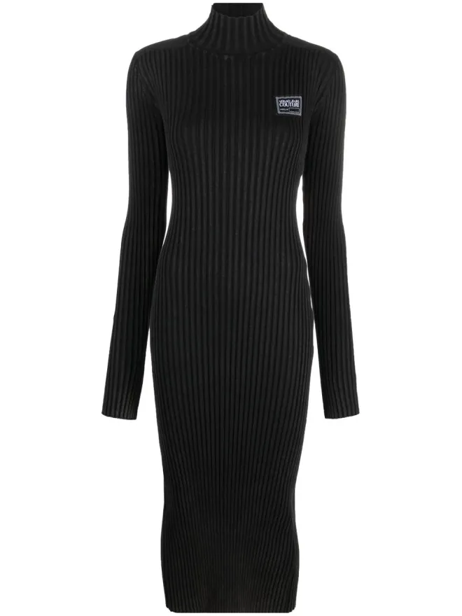 Versace Jeans Couture Versace Jeans Couture ロゴパッチ付きリブ編みミディドレス - ブラックの商品画像