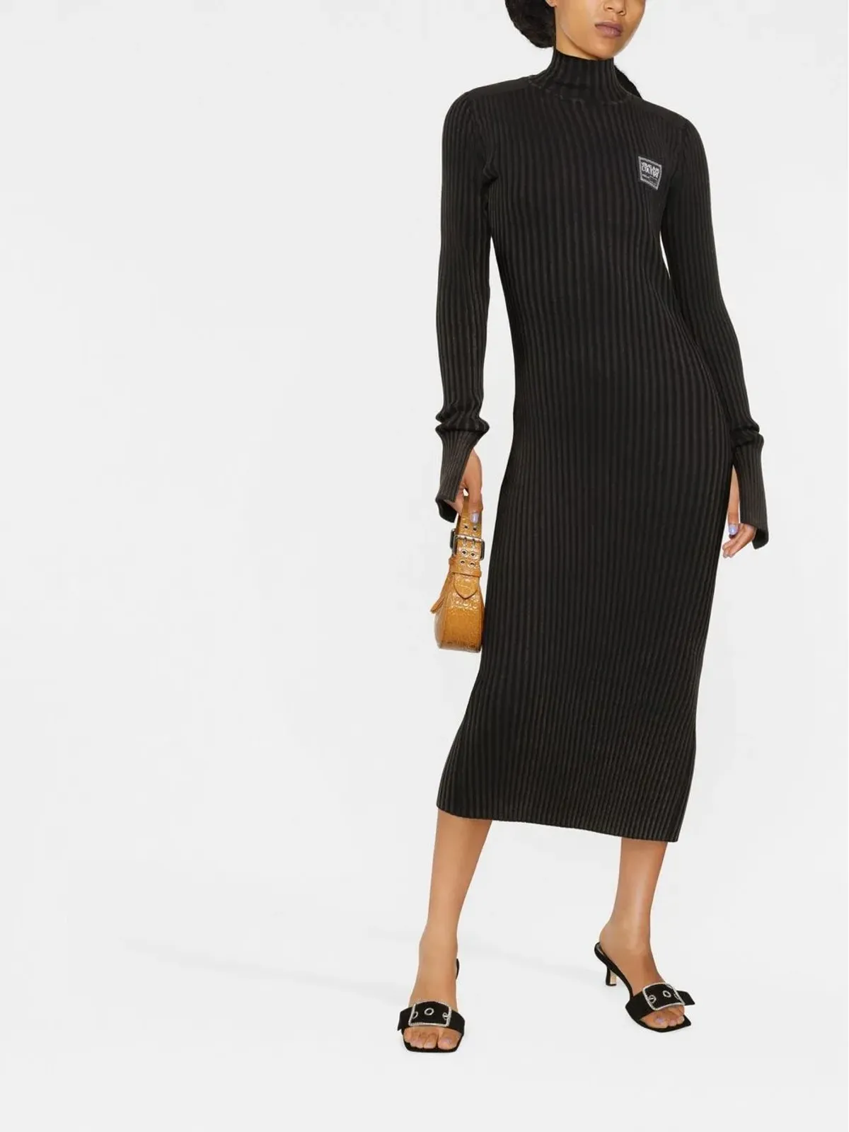 Versace Jeans Couture ロゴパッチ付きリブ編みミディドレス - ブラック - 画像2