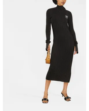 Versace Jeans Couture ロゴパッチ付きリブ編みミディドレス - ブラック - サムネイル2