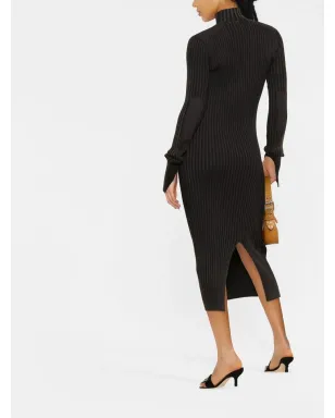 Versace Jeans Couture ロゴパッチ付きリブ編みミディドレス - ブラック - サムネイル4
