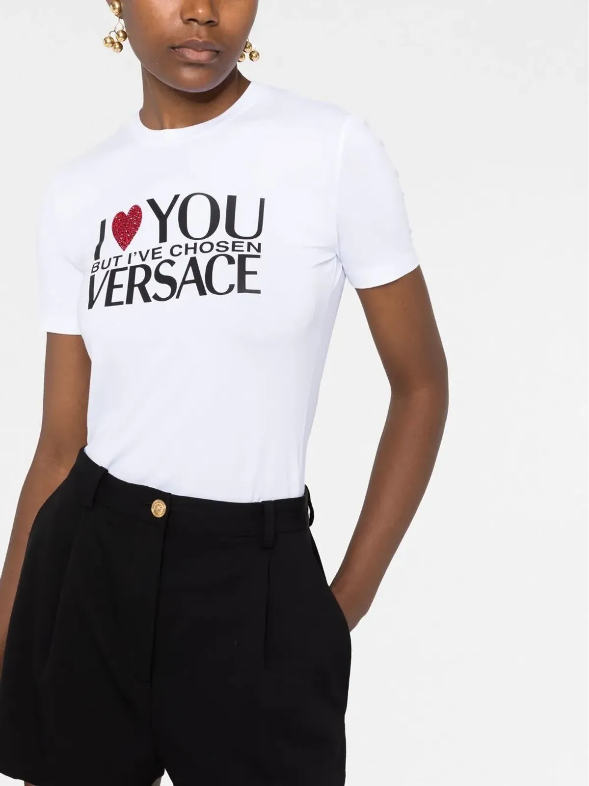 Versace クリスタル装飾スローガンTシャツ - 画像5