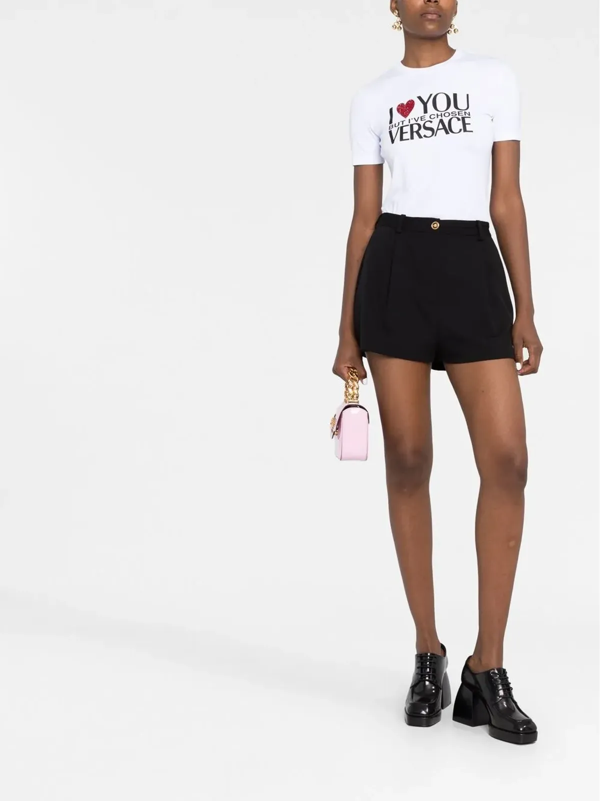 Versace クリスタル装飾スローガンTシャツ - 画像2