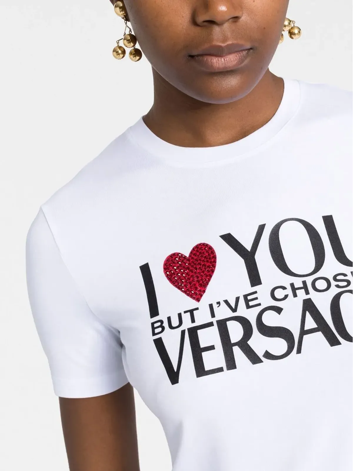 Versace クリスタル装飾スローガンTシャツ - 画像3