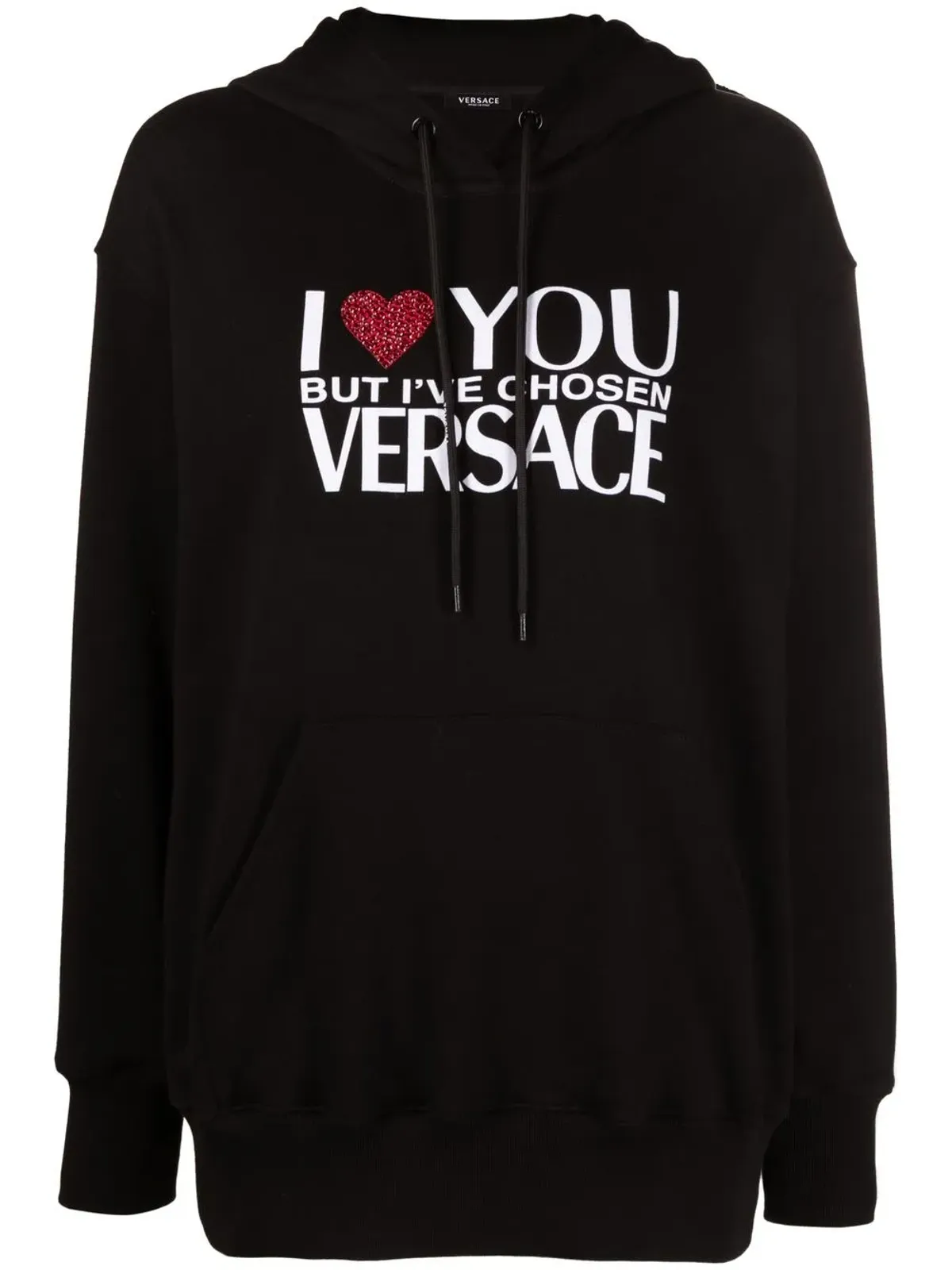 Versace クリスタル装飾スローガンフーディ ブラック - 画像1