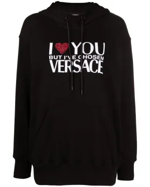 Versace クリスタル装飾スローガンフーディ ブラック - サムネイル1