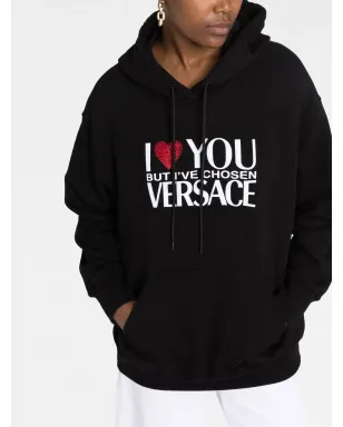 Versace クリスタル装飾スローガンフーディ ブラック - サムネイル5