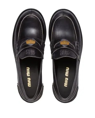 Miu Miu ロゴプレート レザー ローファー - ブラック - サムネイル4